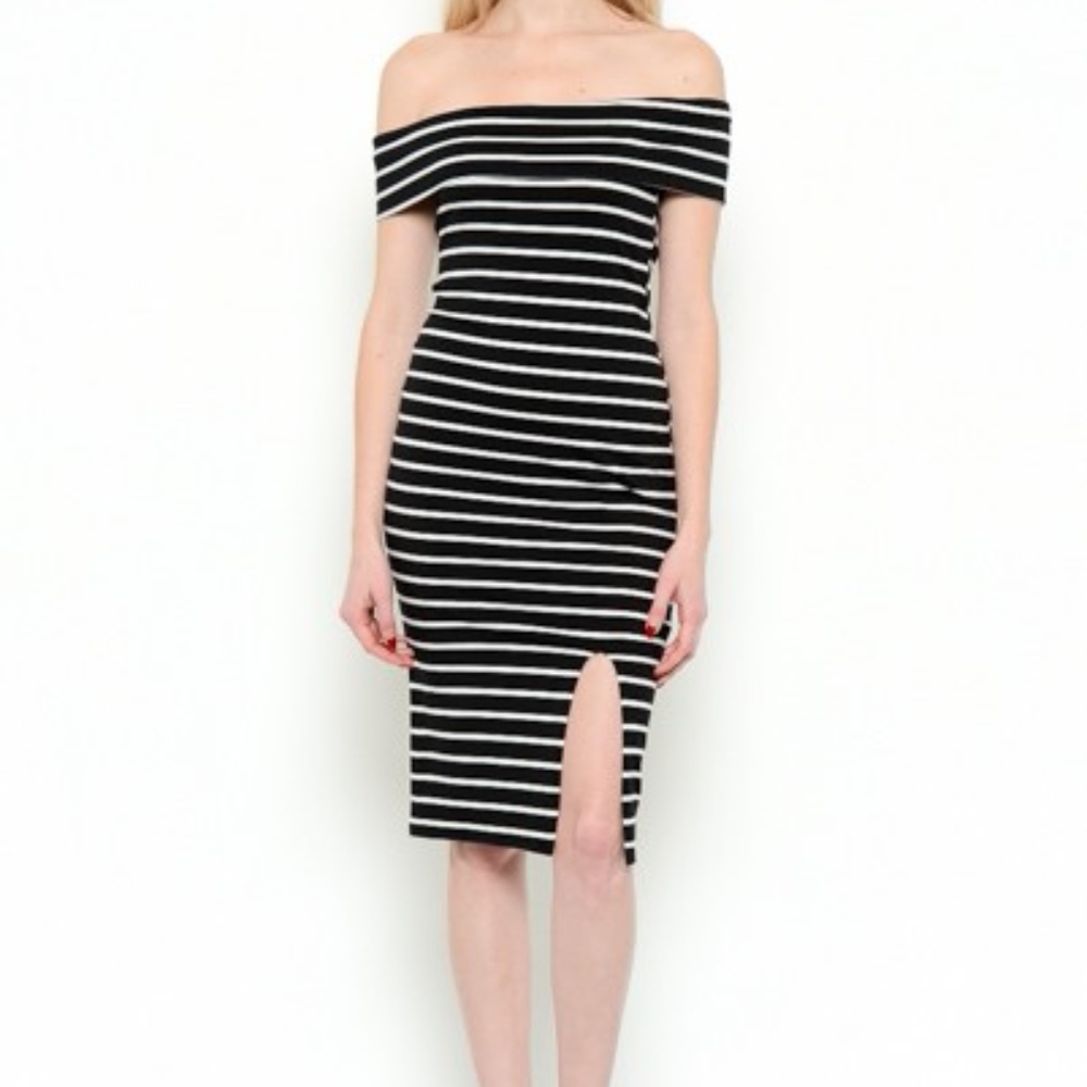 OFF SHOULDER SLIT MIDI DRESS